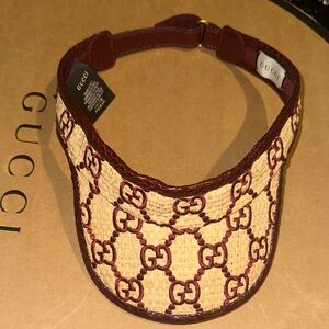 Gucci Women's Raffia Visor in Beige and Burgundy Python Trim